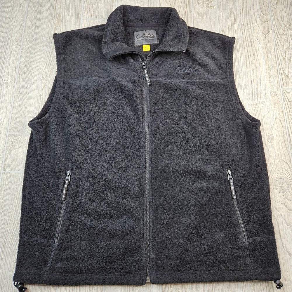 Cabelas Mens‎ Large Black Fleece Full Zip Vest M09VT003 Outdoor Hiking Layering